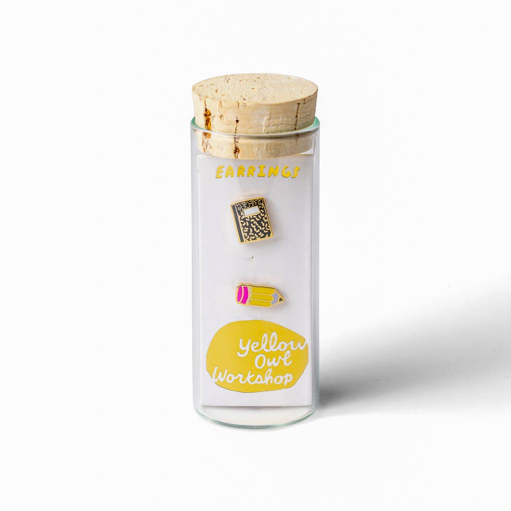 Pencil & Composition Notebook Earrings - Gold Teacher Studs