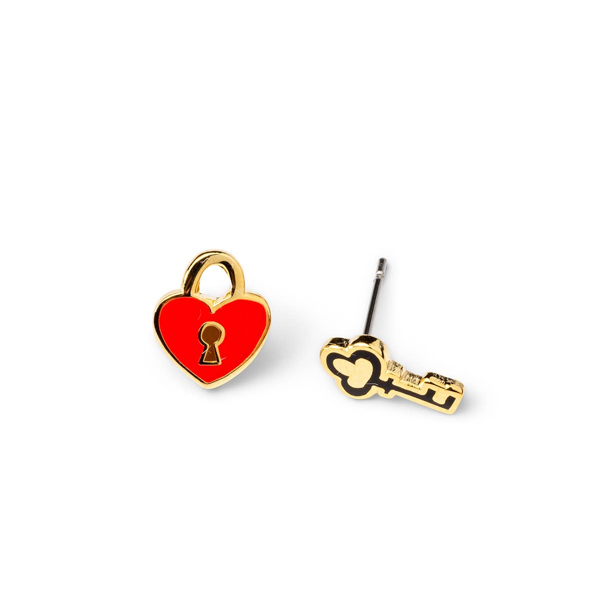 Heart Lock & Key Earrings - Valentine Love Gold Earrings