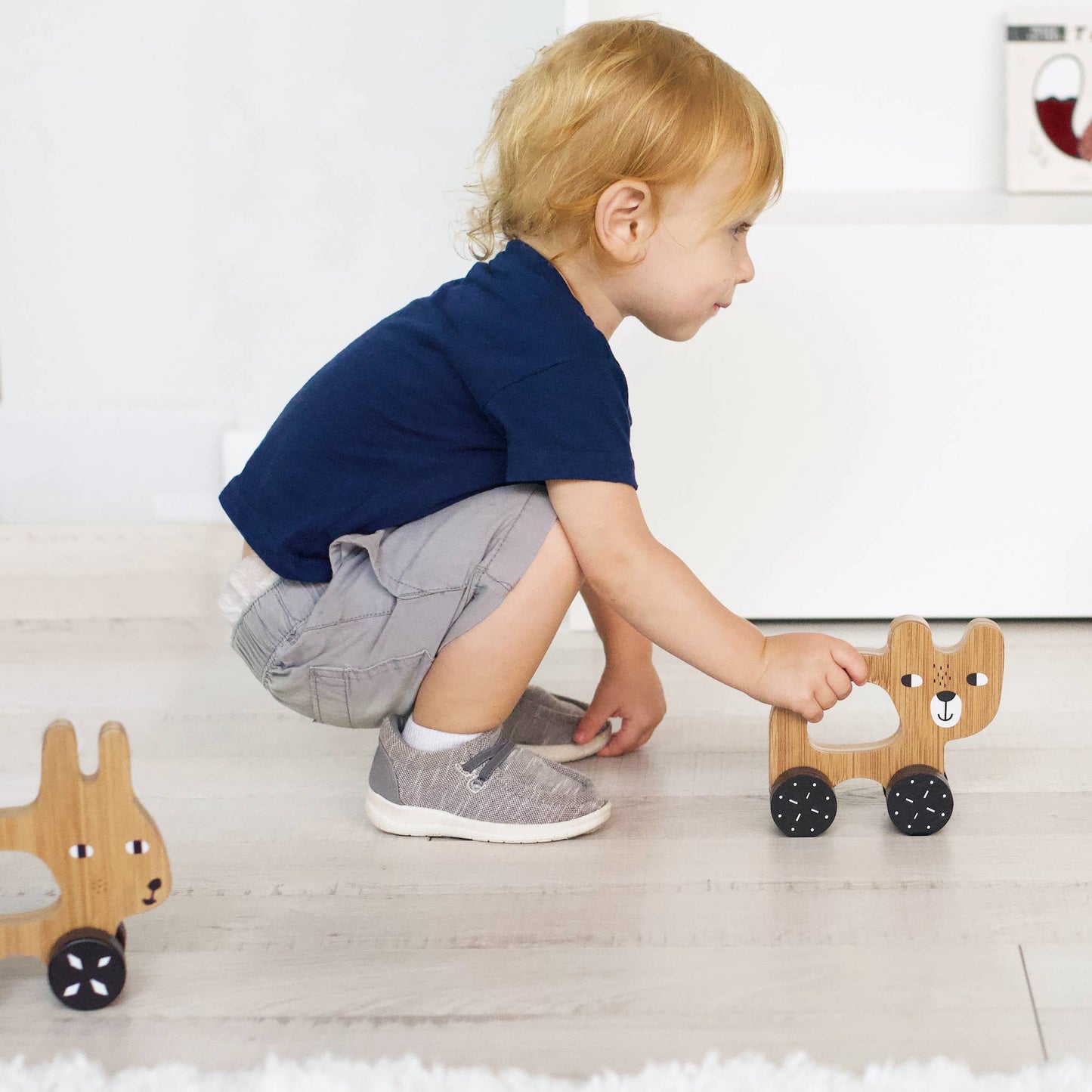 Bear Push Toy - Wooden Roll Along Toy for Baby & Toddler