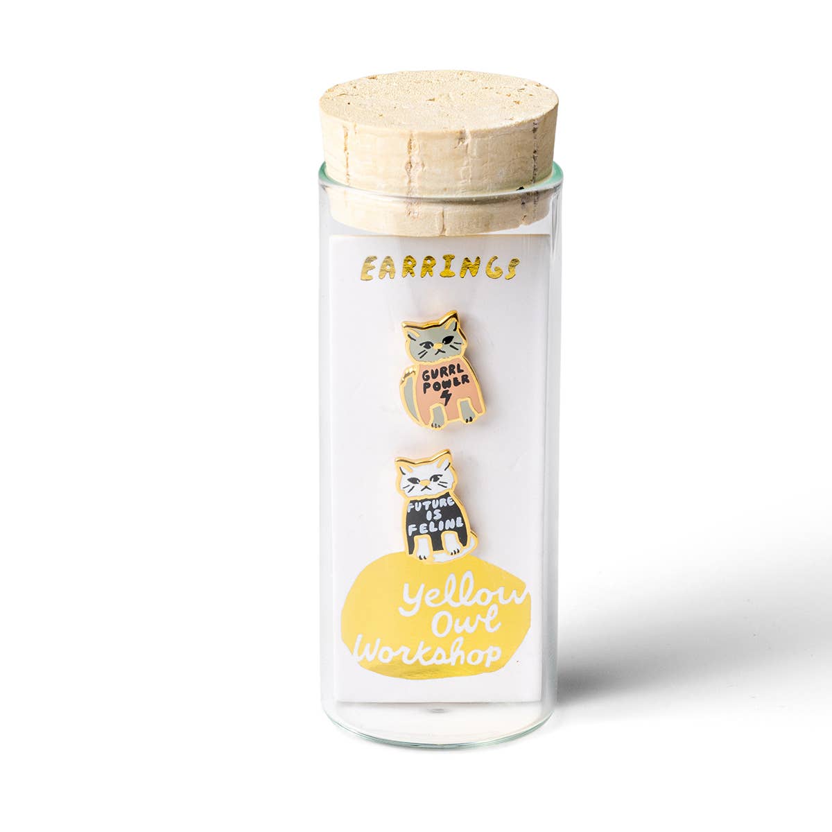 Girl Power Earrings - Gold Cat Statement Studs