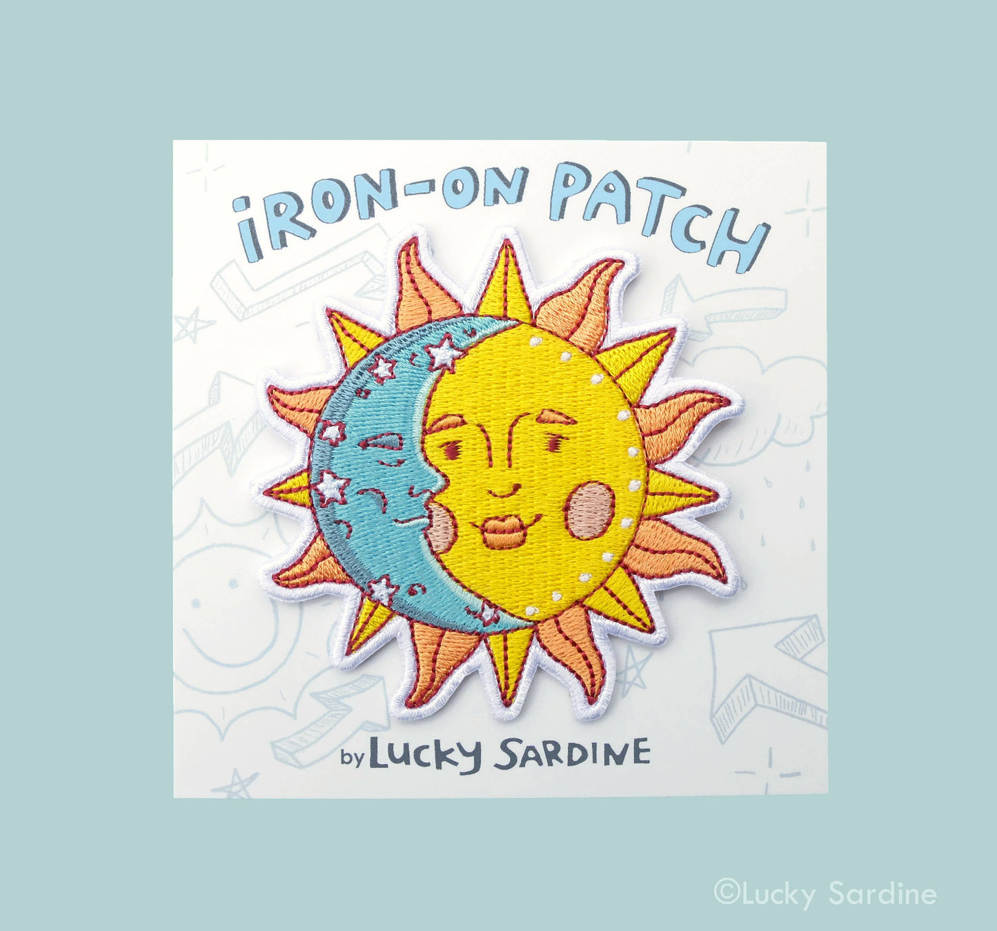 Celestial Sun & Moon, Cosmic Stars Embroidered Iron-On Patch