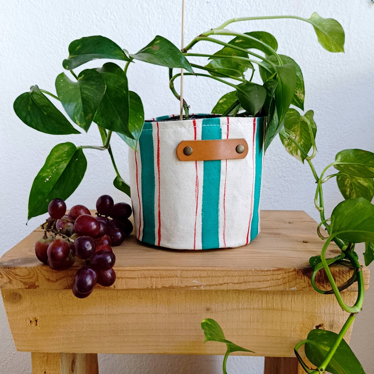 Striped Canvas Planter, Modern Indoor Plant Pot Cover