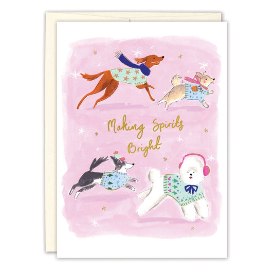 Dogs Making Spirits Bright Holiday Card