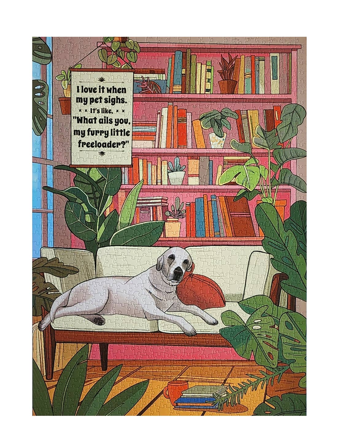 Jigsaw Puzzle w/ Poster - "Pet Sighs…Furry Freeloader" - Dog