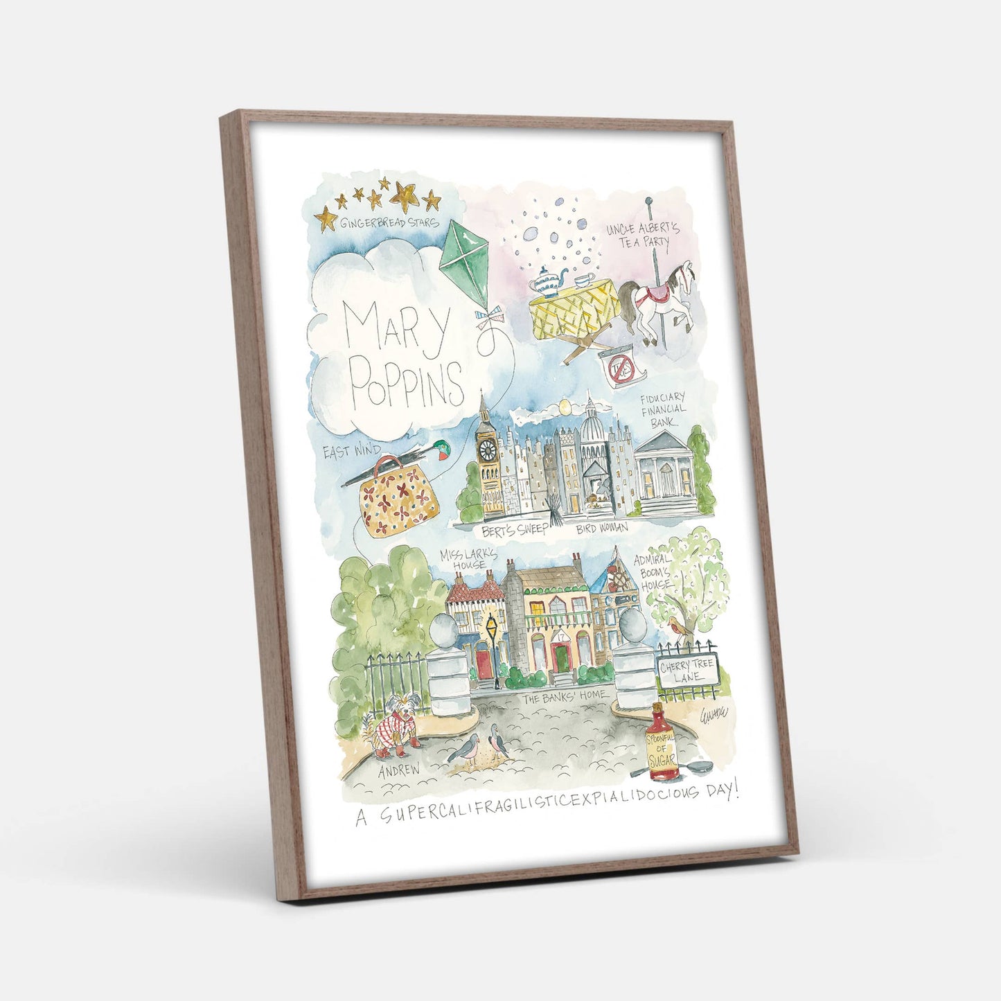 Mary Poppins Watercolor Story Map Print
