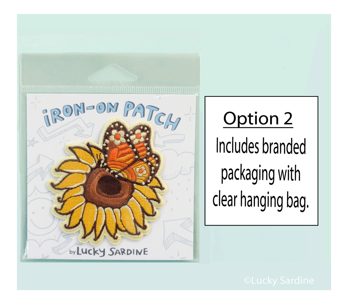 Sunflower & Monarch Butterfly, Retro Hippie Iron-On Patch