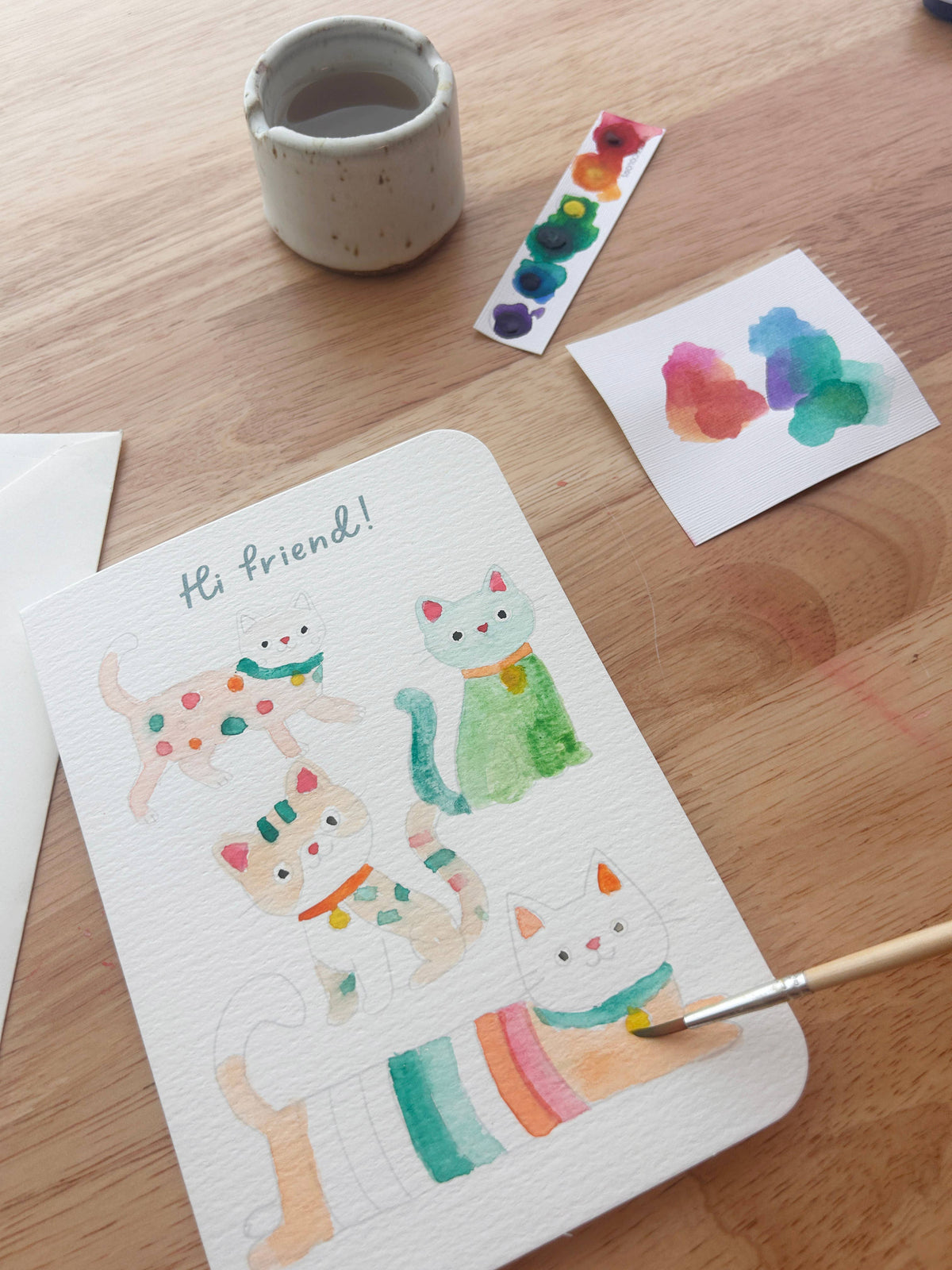 All in One Kitty Watercolor Greeting Card Kit, Kids Activity