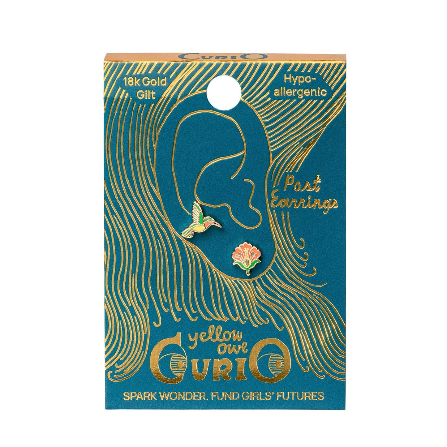 CURIO Hummingbird & Flower Earrings | Mismatched Gold Studs