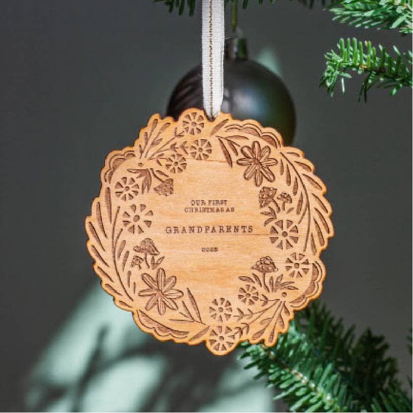 Our First Christmas as Grandparents Wreath Wood Ornament