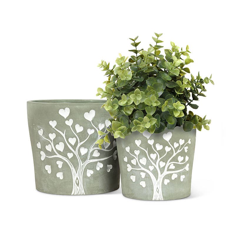 Tree of Life Planter - Engraved White Hearts Design