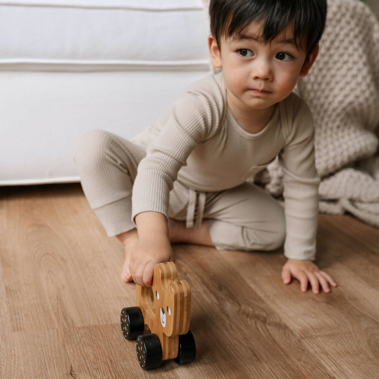 Bear Push Toy - Wooden Roll Along Toy for Baby & Toddler
