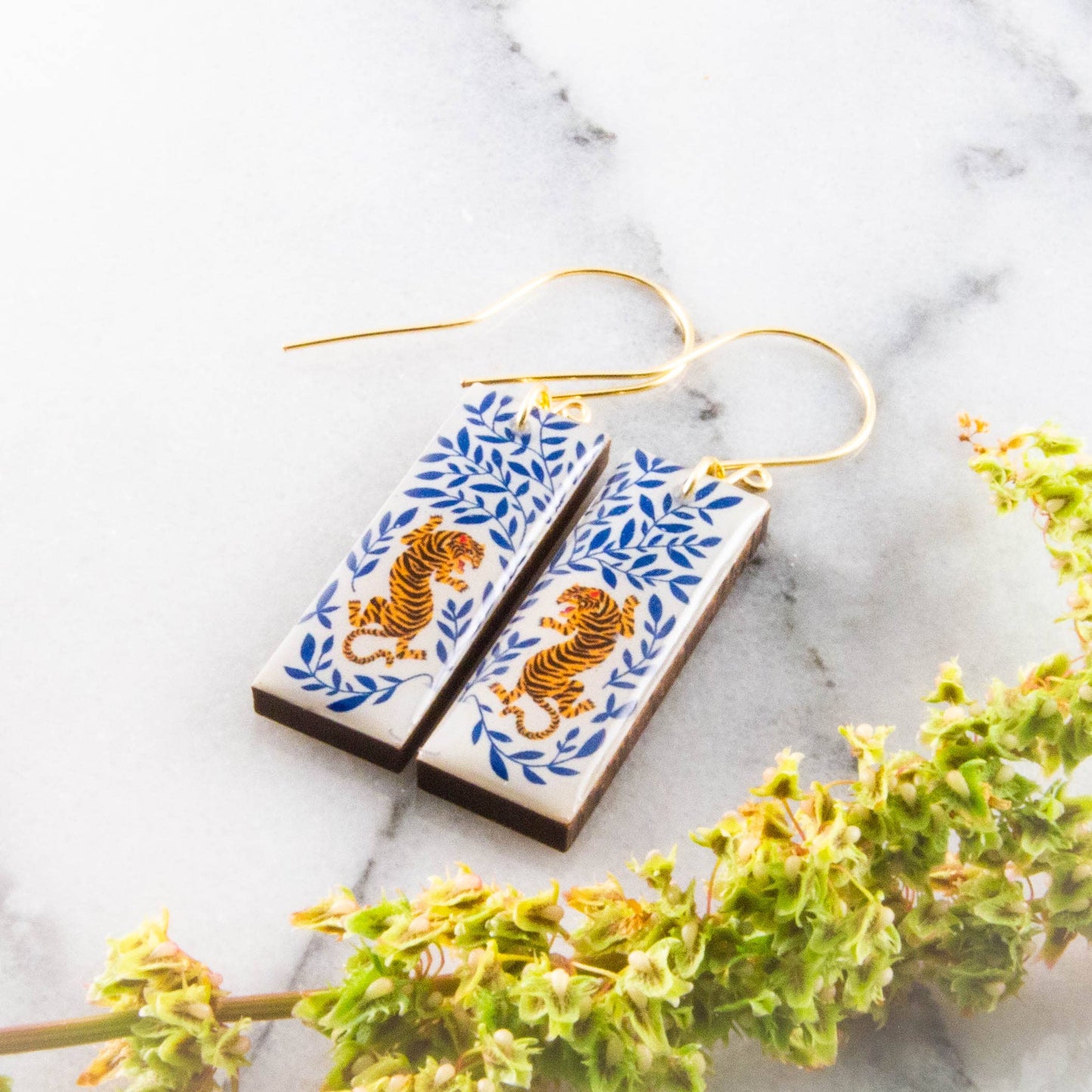 Lucky Tiger Japanese Rectangle Earrings