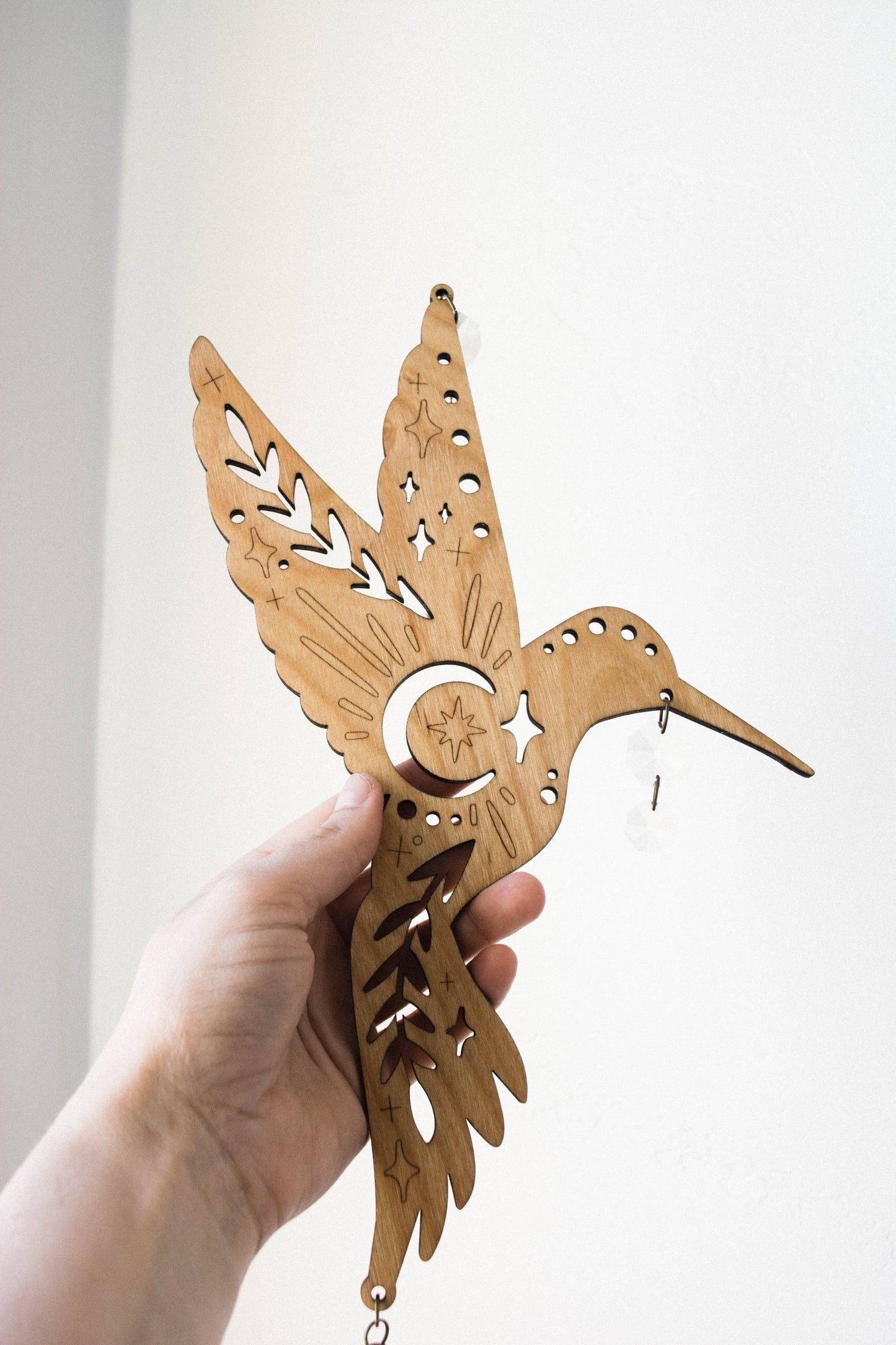 Humming Bird Wooden Hanging Suncatcher w/ Crystal Prisms