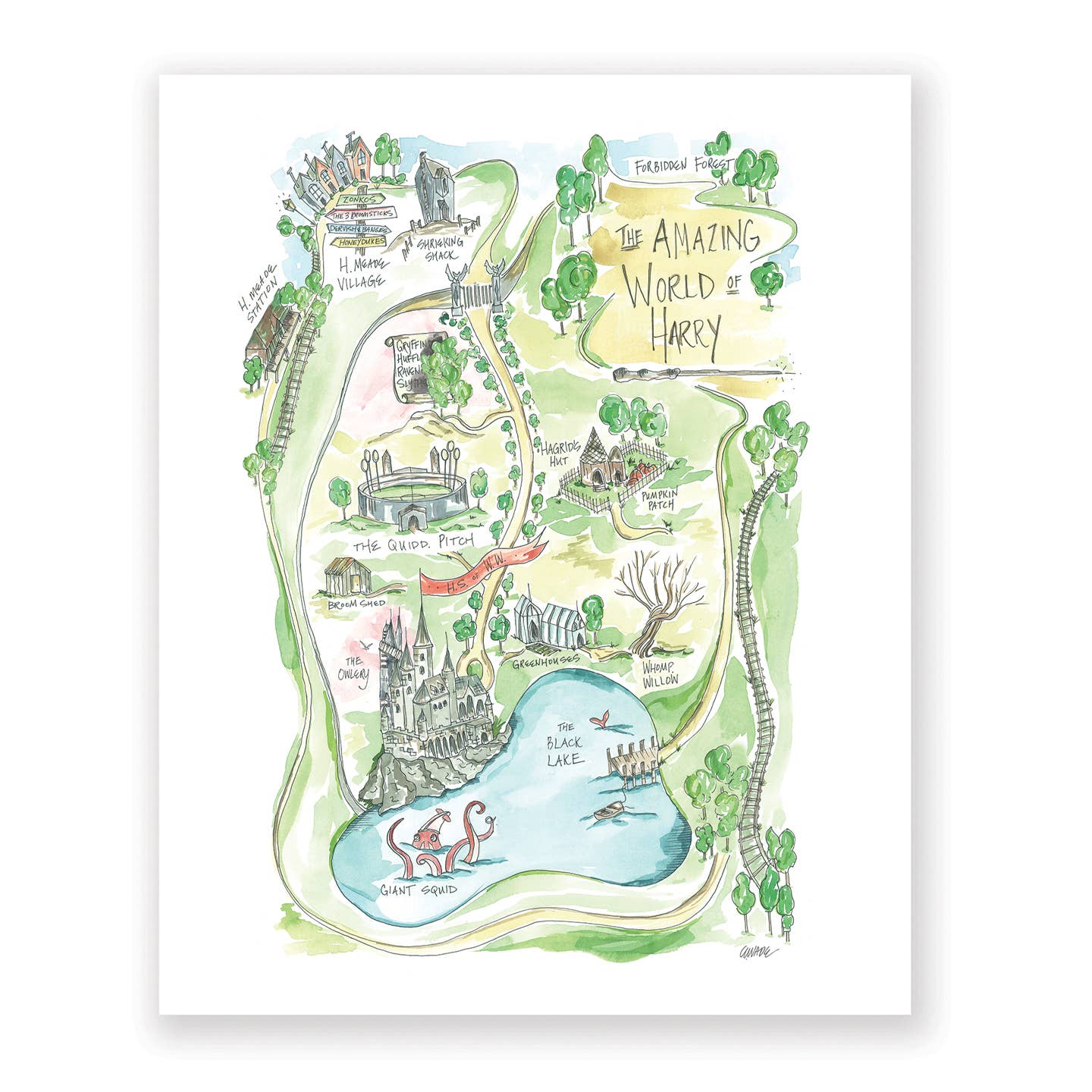 Harry’s Amazing World Watercolor Story Map Art Print