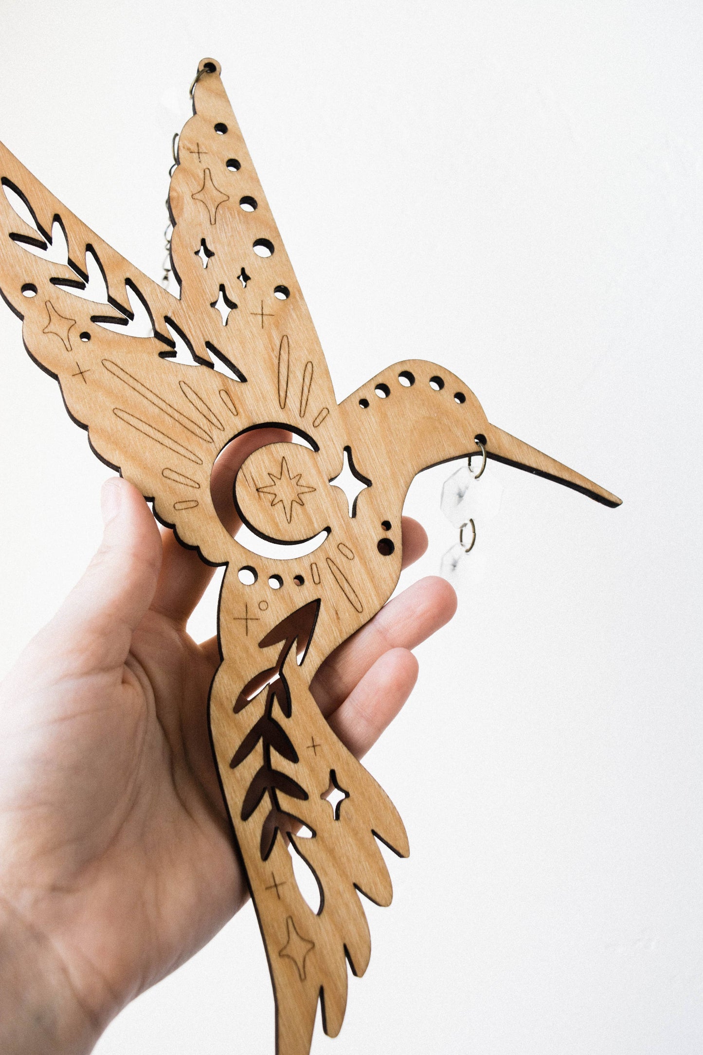 Humming Bird Wooden Hanging Suncatcher w/ Crystal Prisms