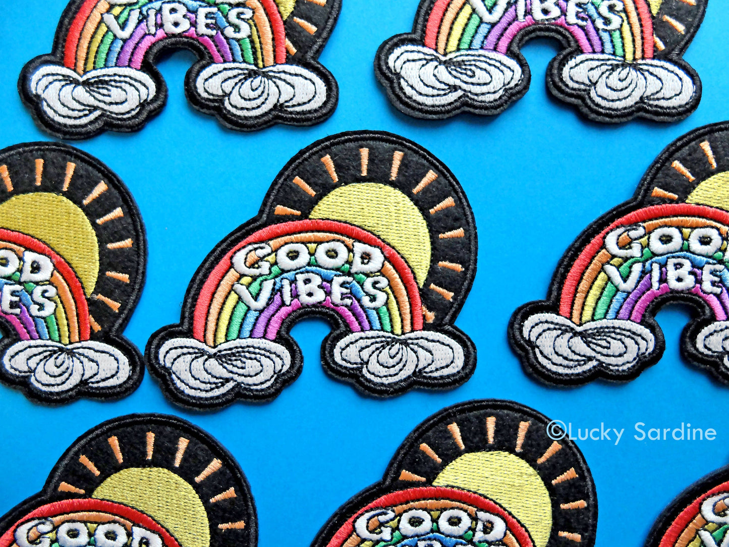 Good Vibes Sunshine, Rainbow Felt Embroidered Iron-On Patch
