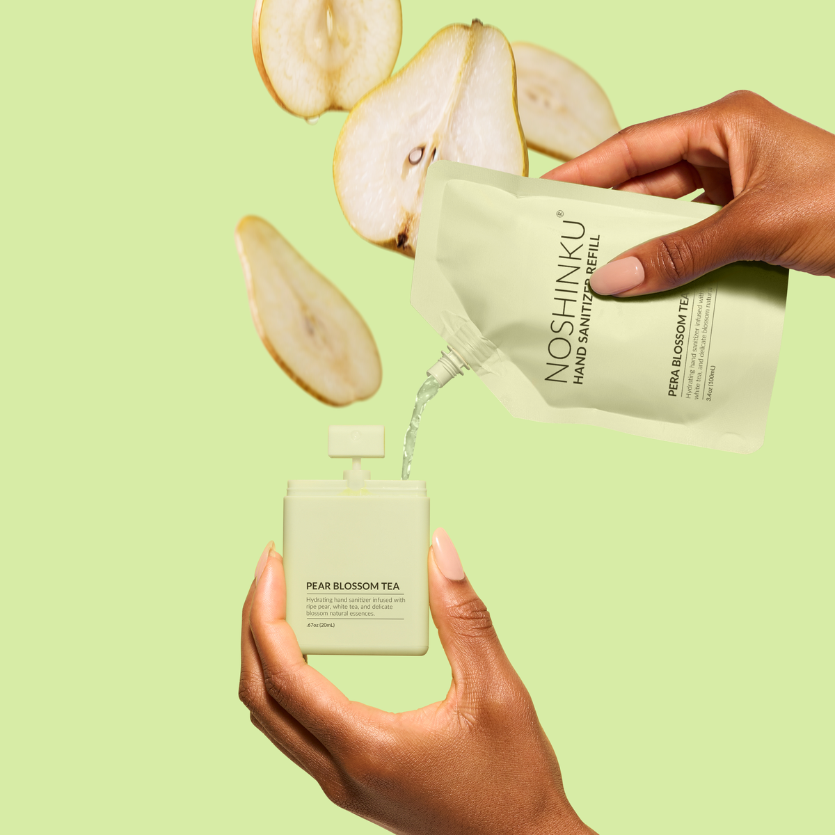Refillable Pear Blossom Tea Hydrating Pocket Hand Sanitizer