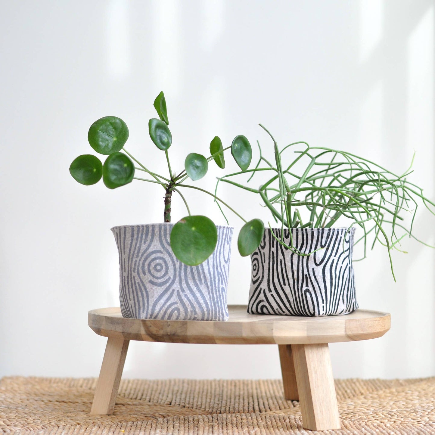Woodgrain Blockprint Fabric Planter—4"