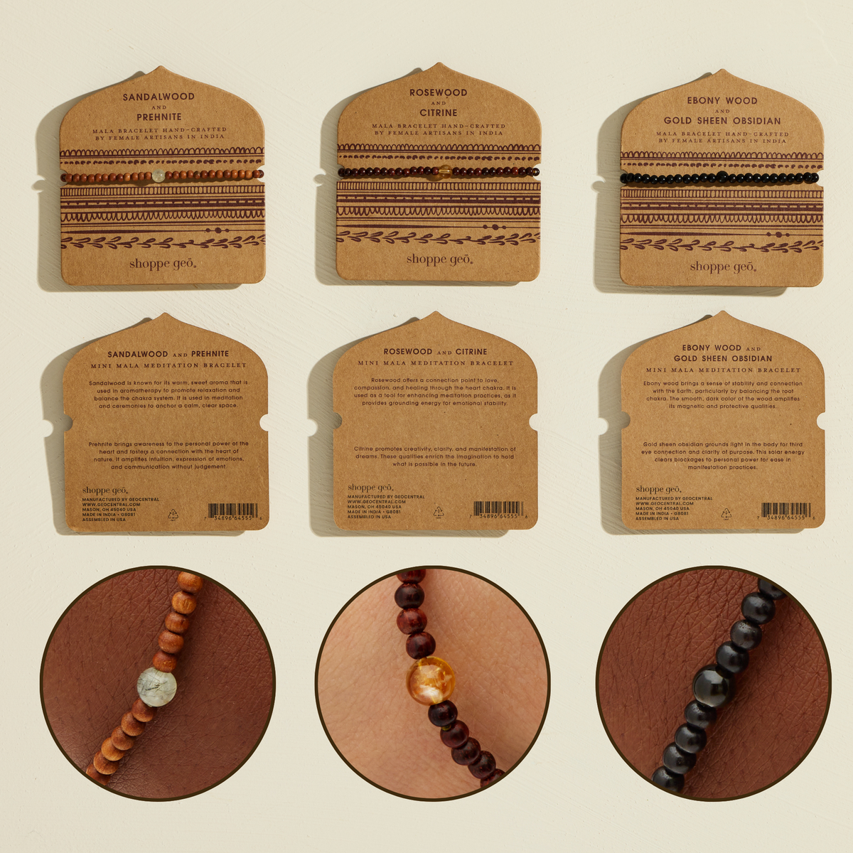 Sacred Wood Mala Meditation Bracelet Asst (4mm)