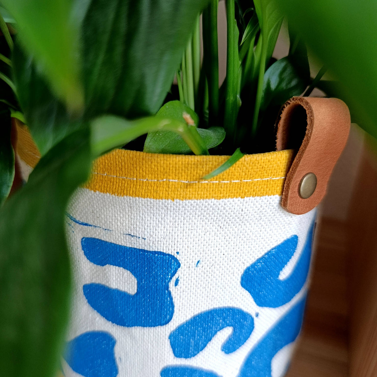 Blue Abstract Plant Pot Cover, Canvas Planter Basket