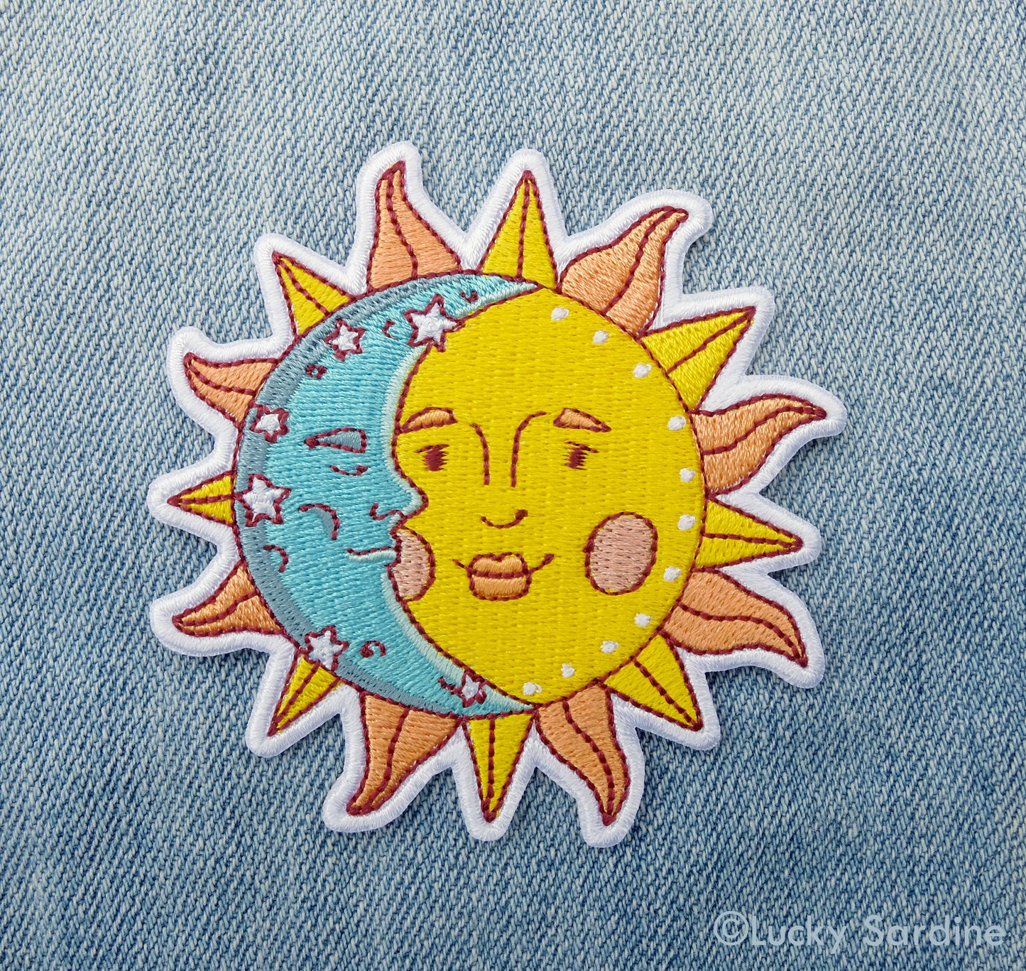 Celestial Sun & Moon, Cosmic Stars Embroidered Iron-On Patch
