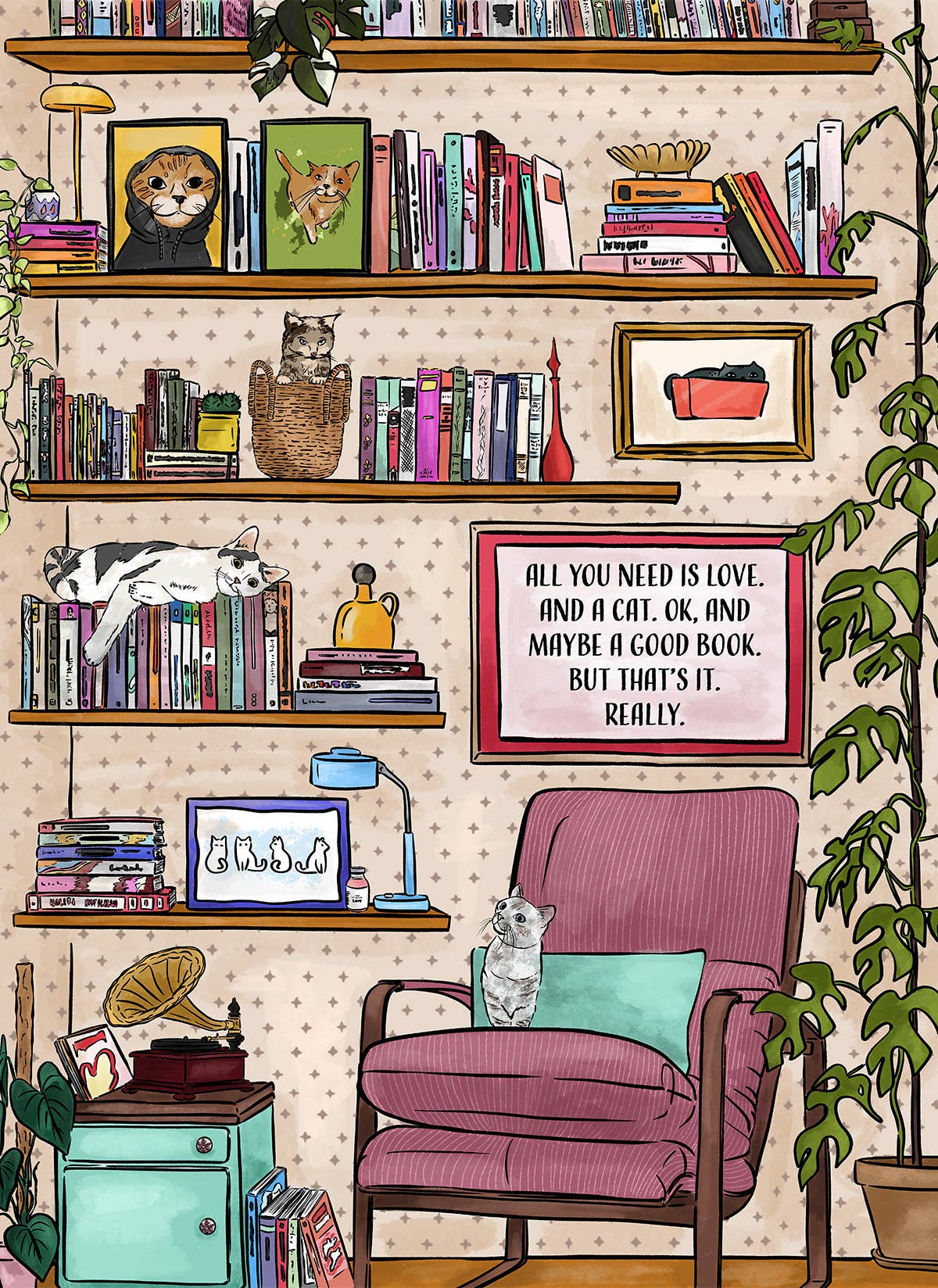 Jigsaw Puzzle w/ Poster - "All You Need…Love…Cat…Good Book"