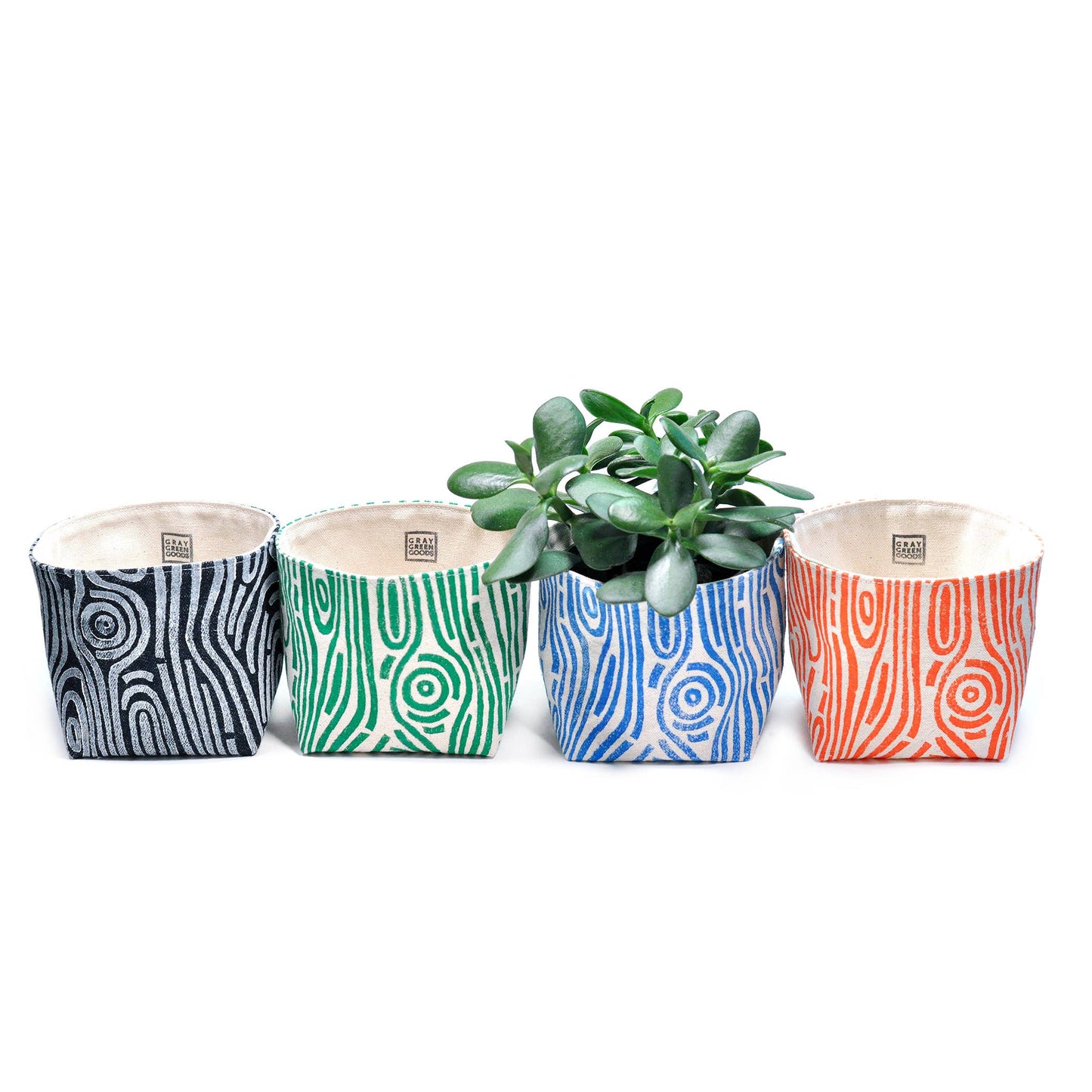 Woodgrain Blockprint Fabric Planter—4"
