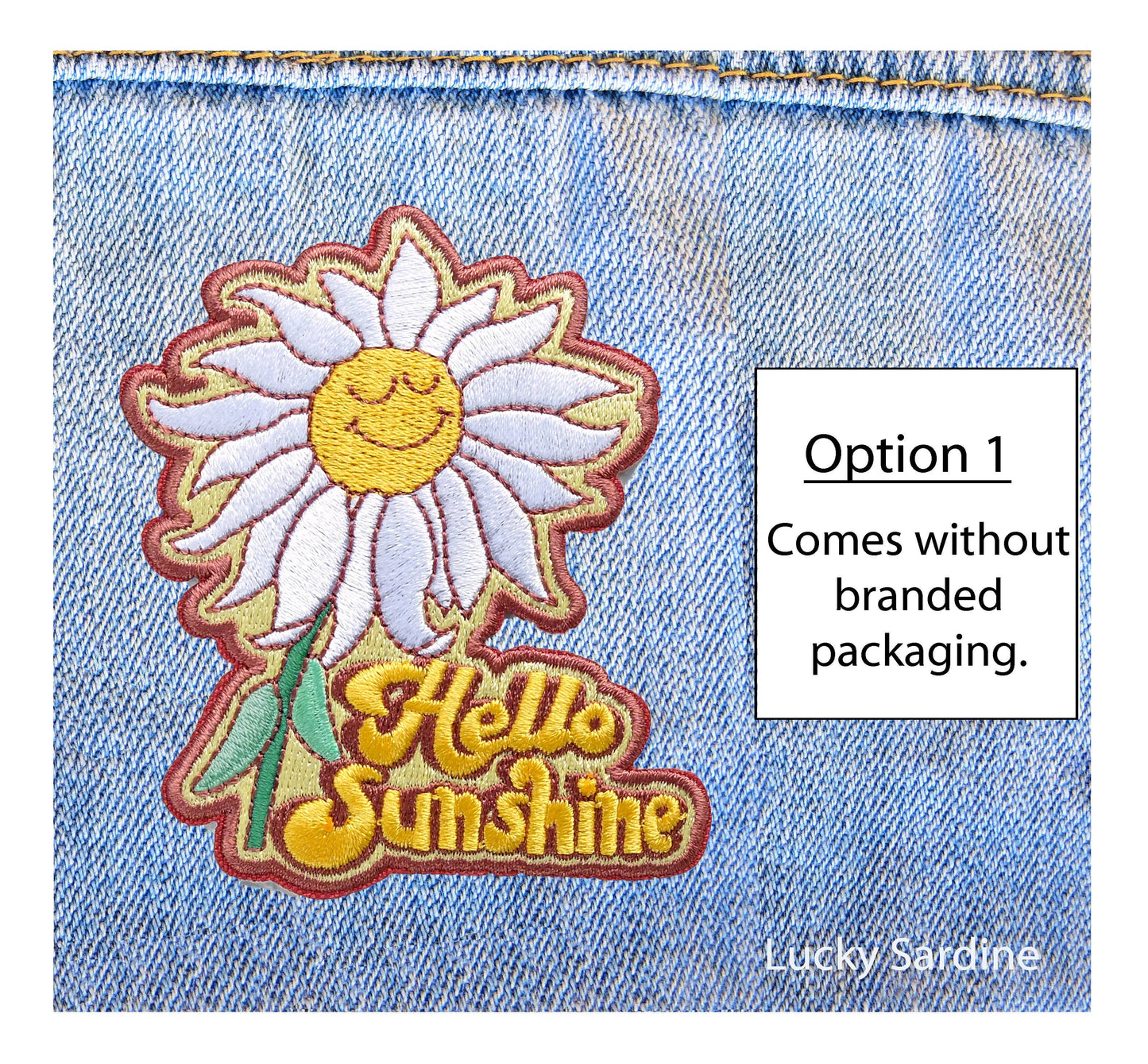 Hello Sunshine Daisy Flower, Retro Embroidered Iron-On Patch