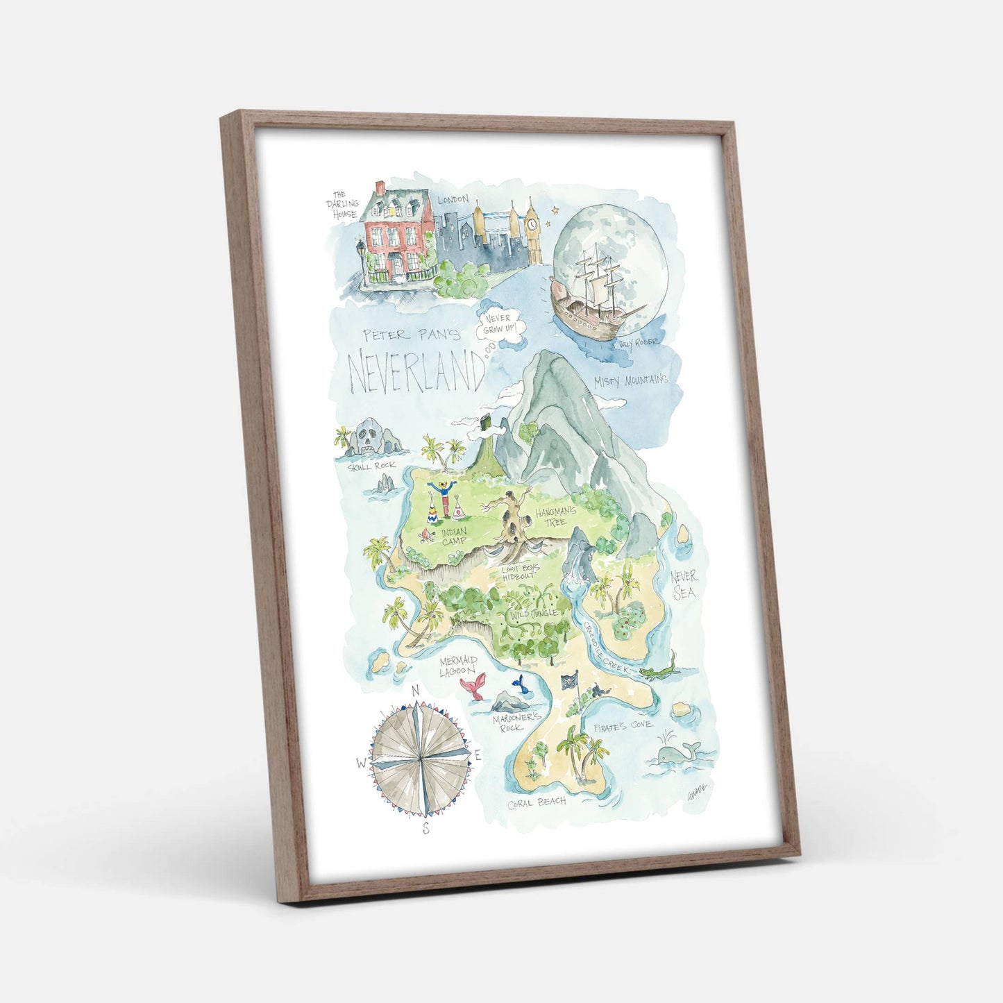 Peter Pan's Neverland Watercolor Story Map Print