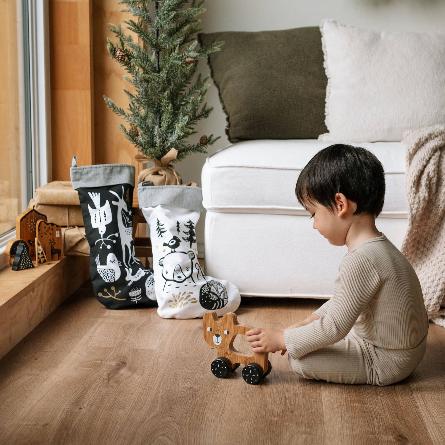 Bear Push Toy - Wooden Roll Along Toy for Baby & Toddler