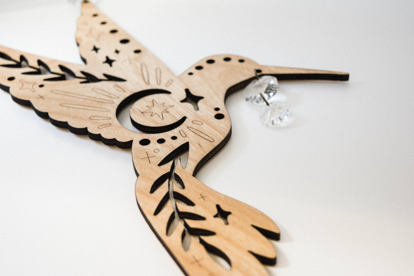 Humming Bird Wooden Hanging Suncatcher w/ Crystal Prisms