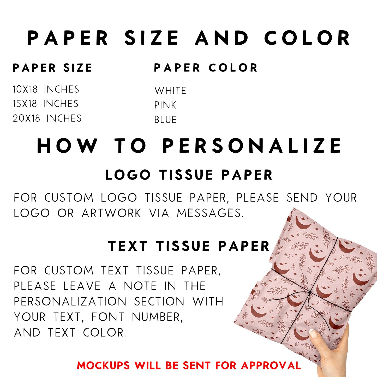 Custom Tissue Paper BULK, Branded Packaging, Tissue Paper