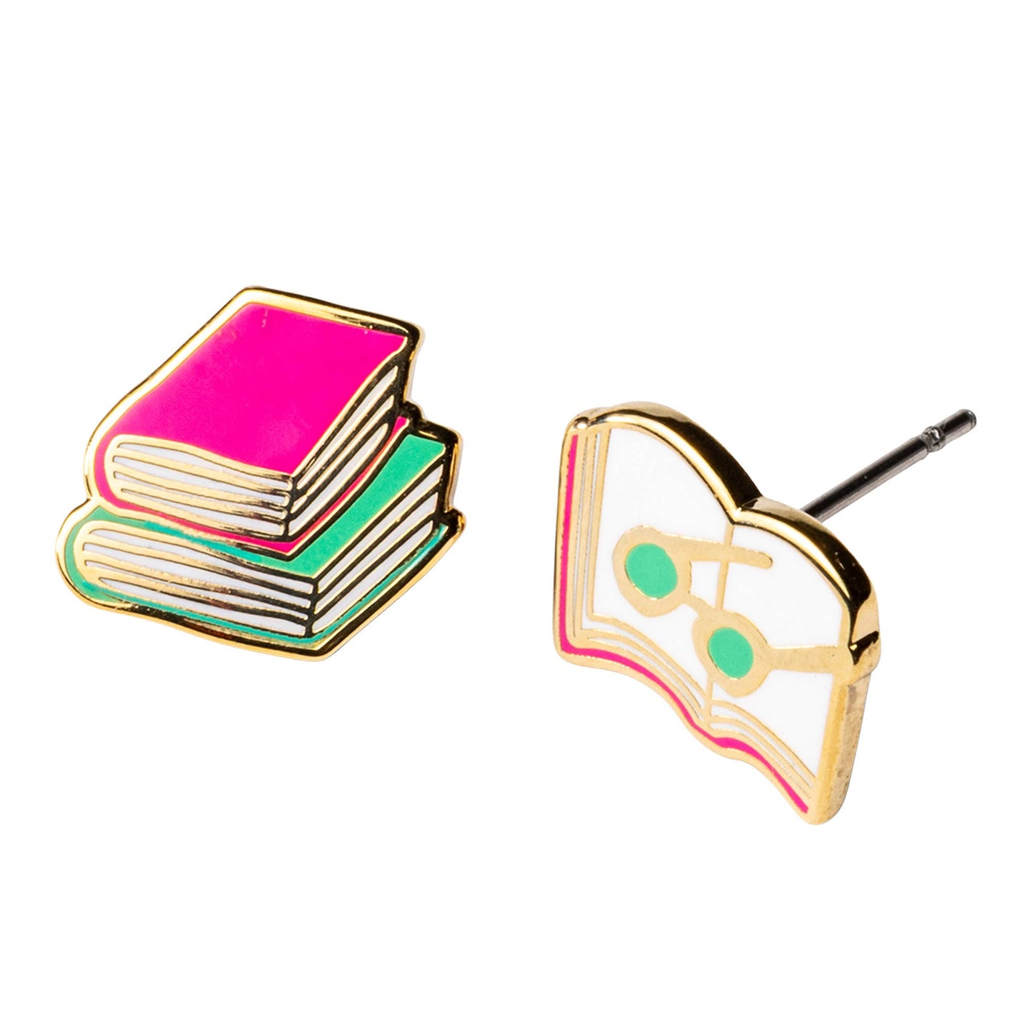 Books & Glasses Earrings | Book Lover Gold Mismatched Studs