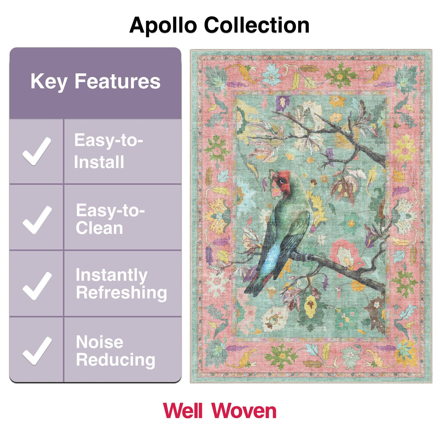 Apollo Botanical Floral Rug for Living Room, Dining Room, Bedroom and Kitchen