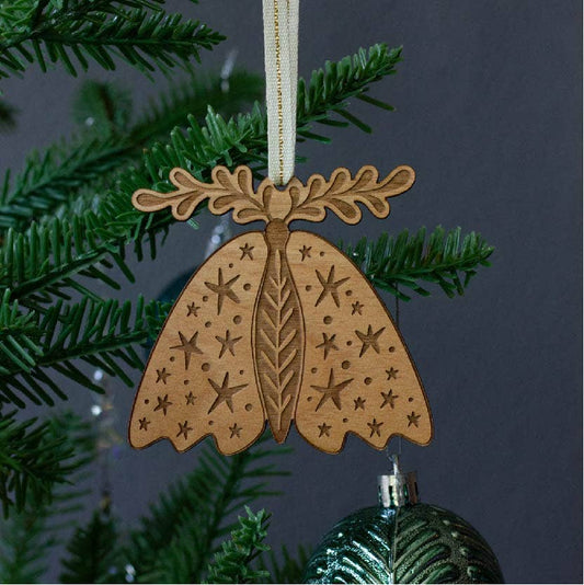 Starry Moth Wood Ornament
