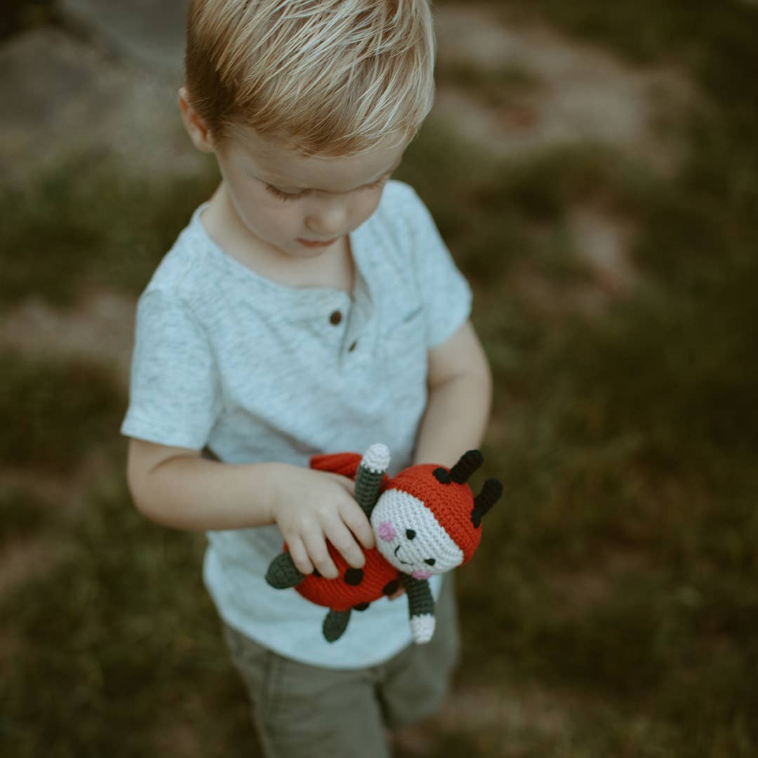 Handmade Red Lady Bird Rattle - Organic Cotton Baby Toy