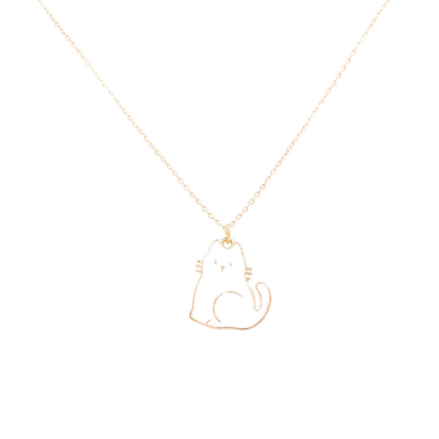 Sitting White Cat Enamel Charm Necklace Children's Jewelry