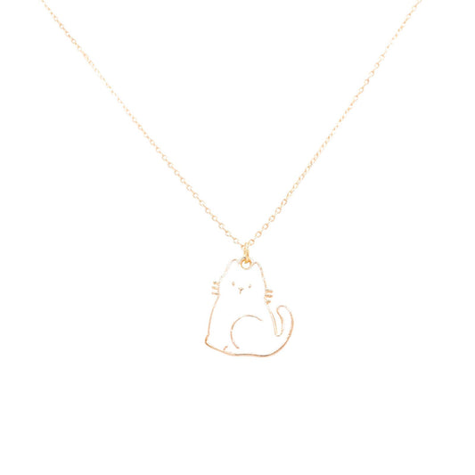 Sitting White Cat Enamel Charm Necklace Children's Jewelry