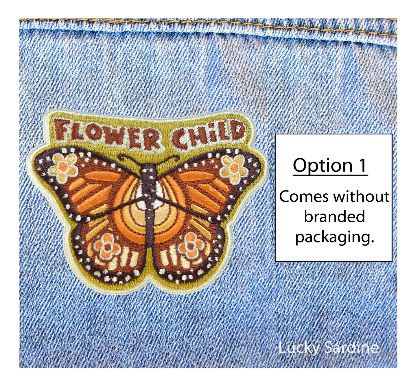 Flower Child Monarch Butterfly, Hippie Embroidered Patch