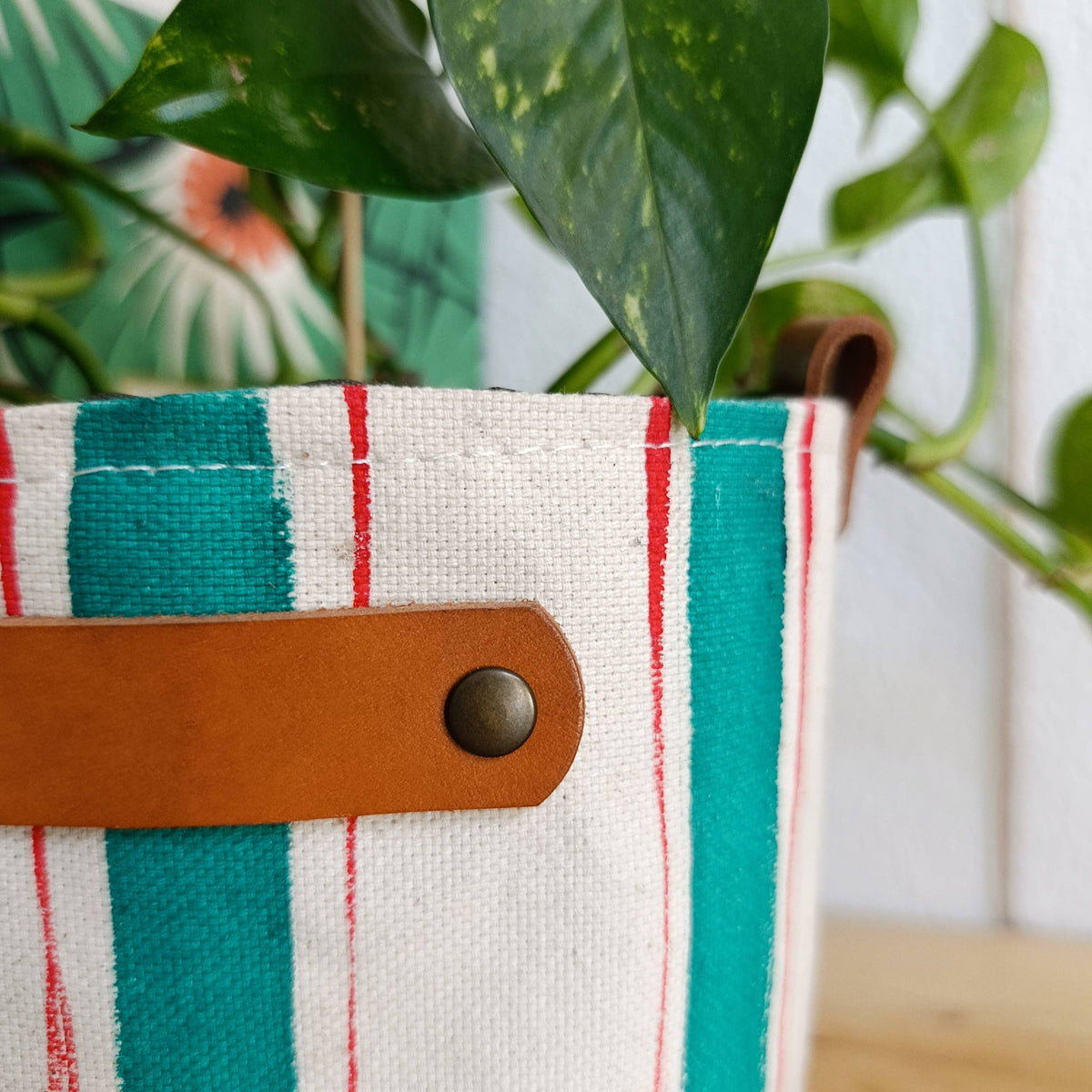 Striped Canvas Planter, Modern Indoor Plant Pot Cover