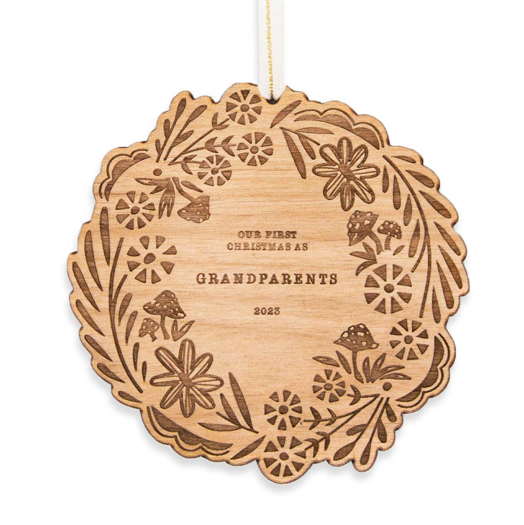 Our First Christmas as Grandparents Wreath Wood Ornament