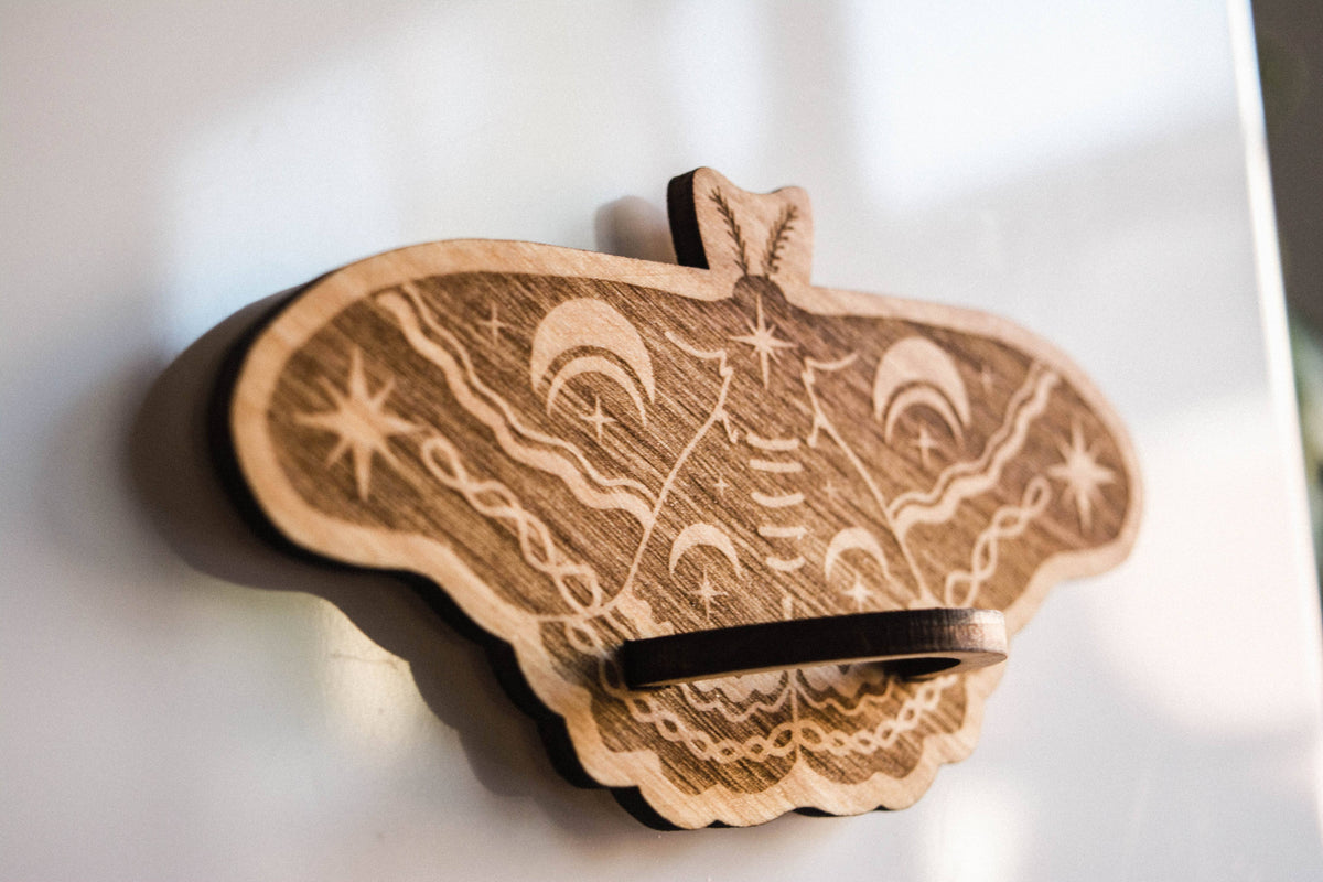 Lunar Moth Airplant Holder Wooden Magnet