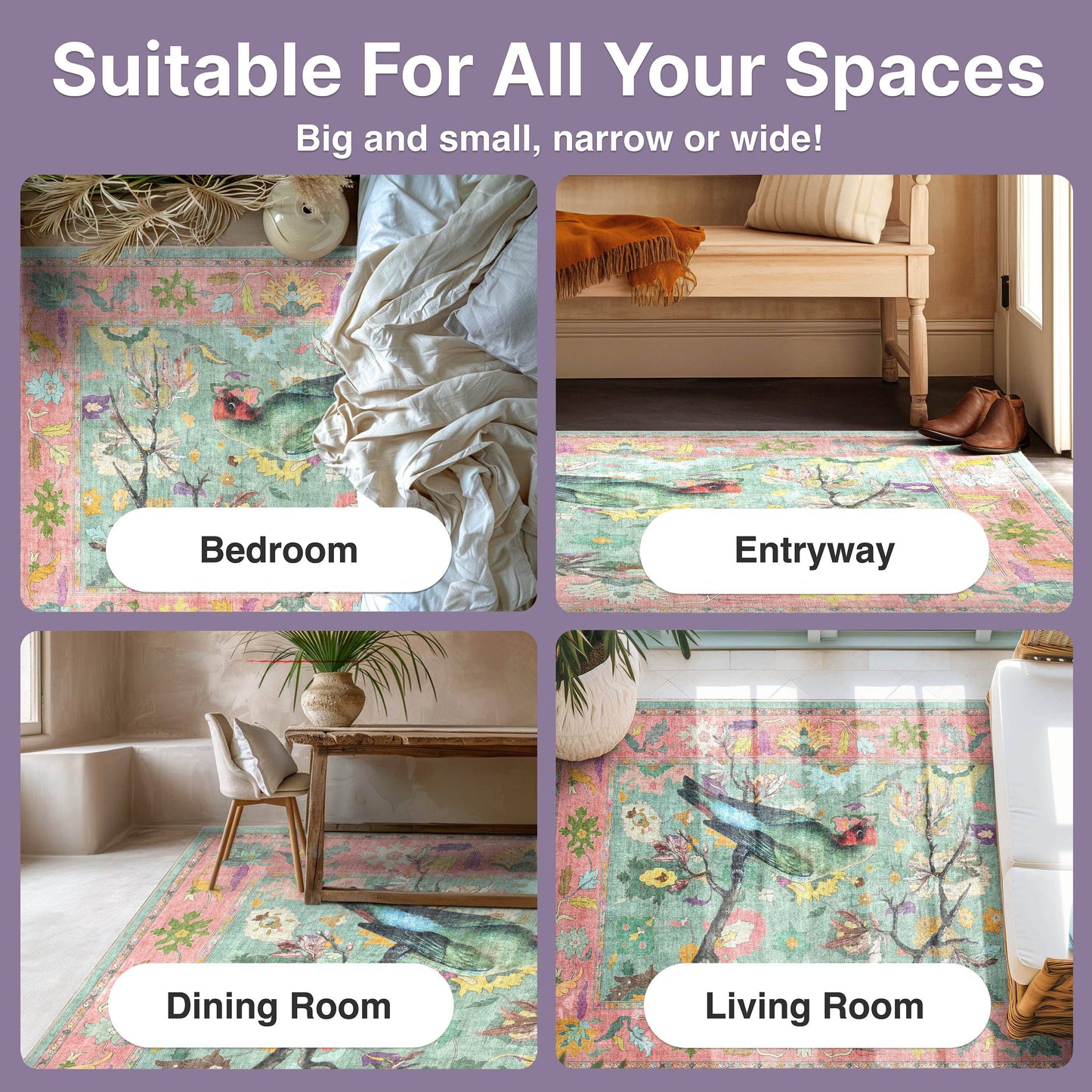 Apollo Botanical Floral Rug for Living Room, Dining Room, Bedroom and Kitchen