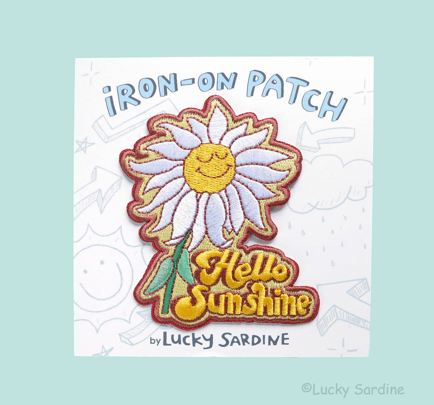 Hello Sunshine Daisy Flower, Retro Embroidered Iron-On Patch
