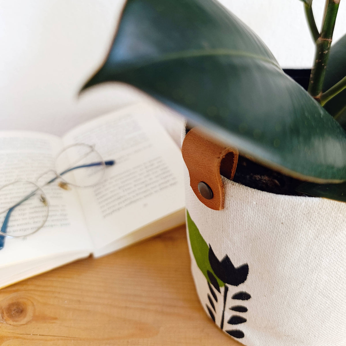 Scandinavian Plant Pot Cover, Hand Painted Canvas Planter