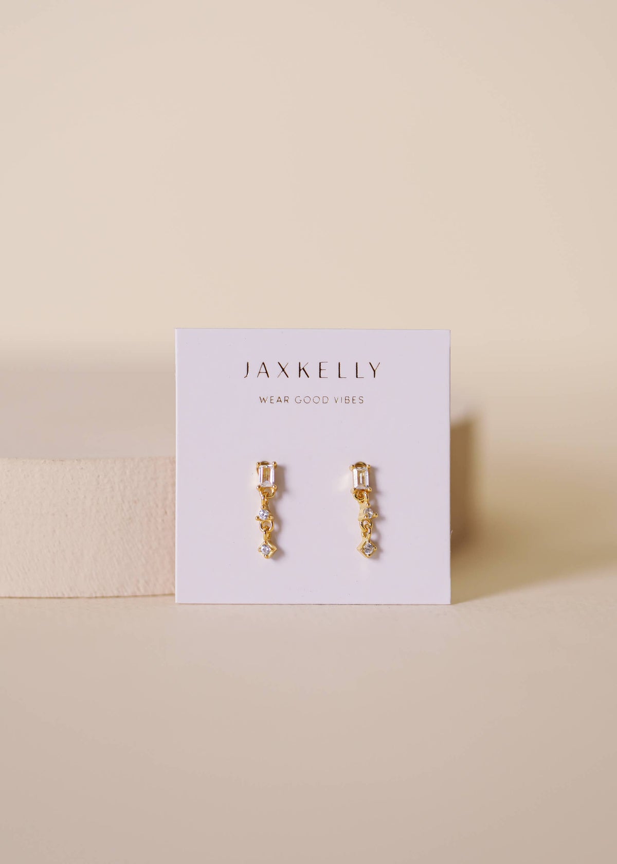 Mini Baguette Drop Earrings - White