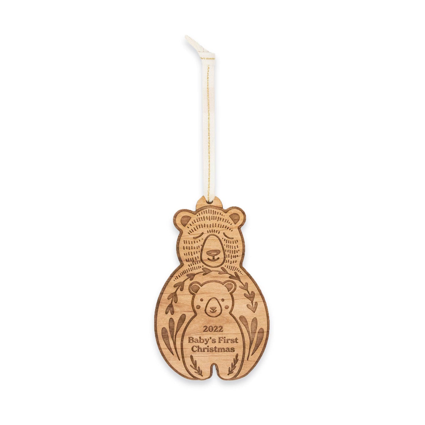 Baby's First Christmas Bear and Cub Wood Ornament