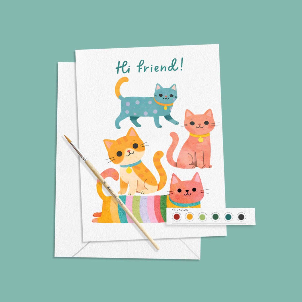 All in One Kitty Watercolor Greeting Card Kit, Kids Activity