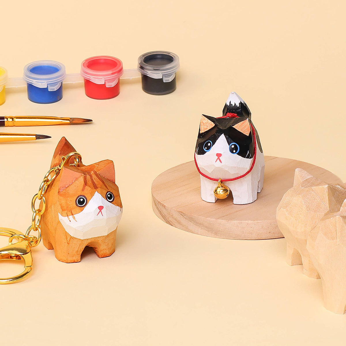 Hand-Carved Cat Painting Kit – Two Cats, Create a Keychain