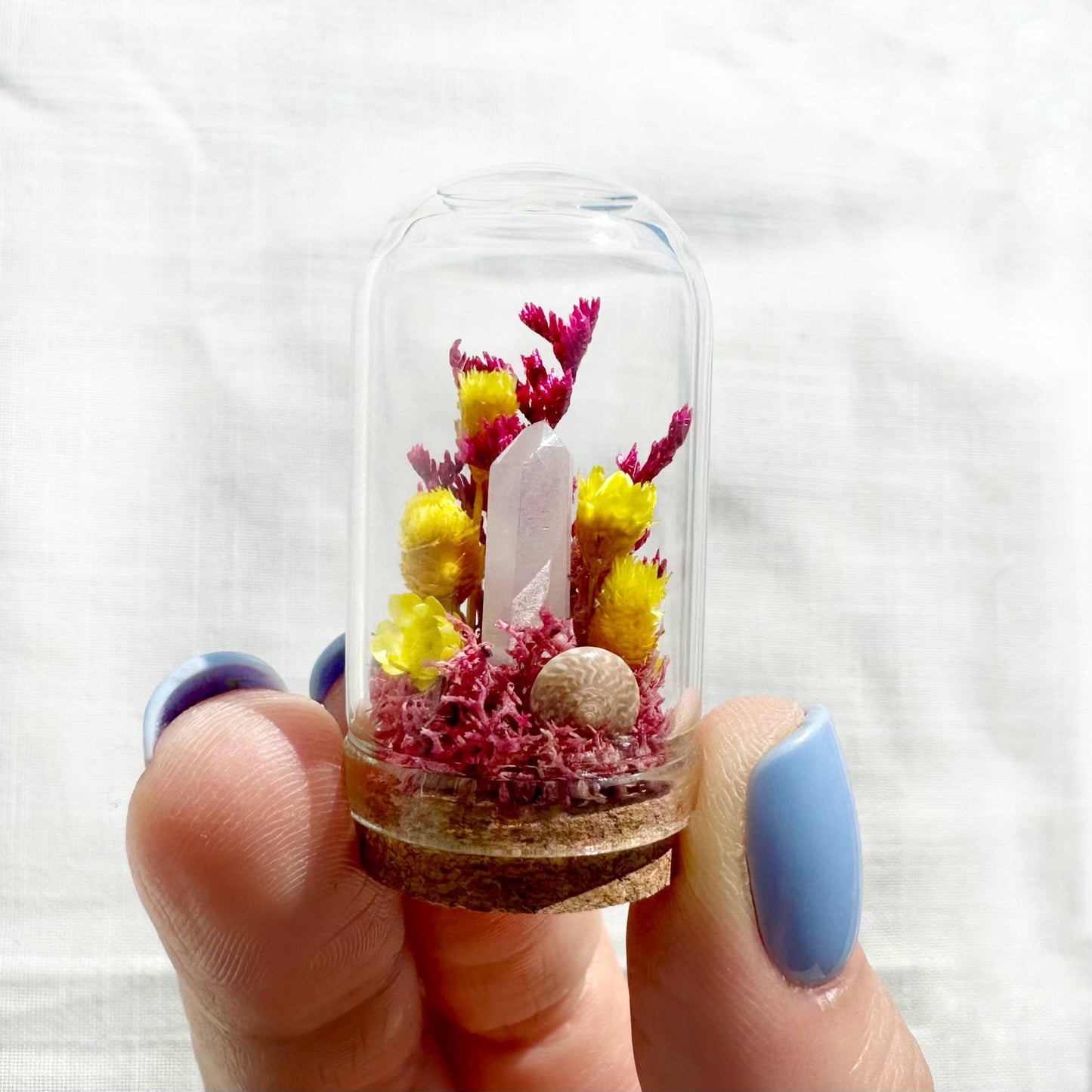 Pink Crystal Fairy Garden Mini Glass Cloche Terrarium